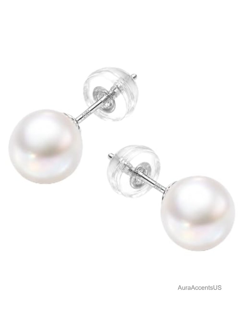 Cultured Pearl Stud Earrings Sterling Silver Hypoallergenic Gift For Women